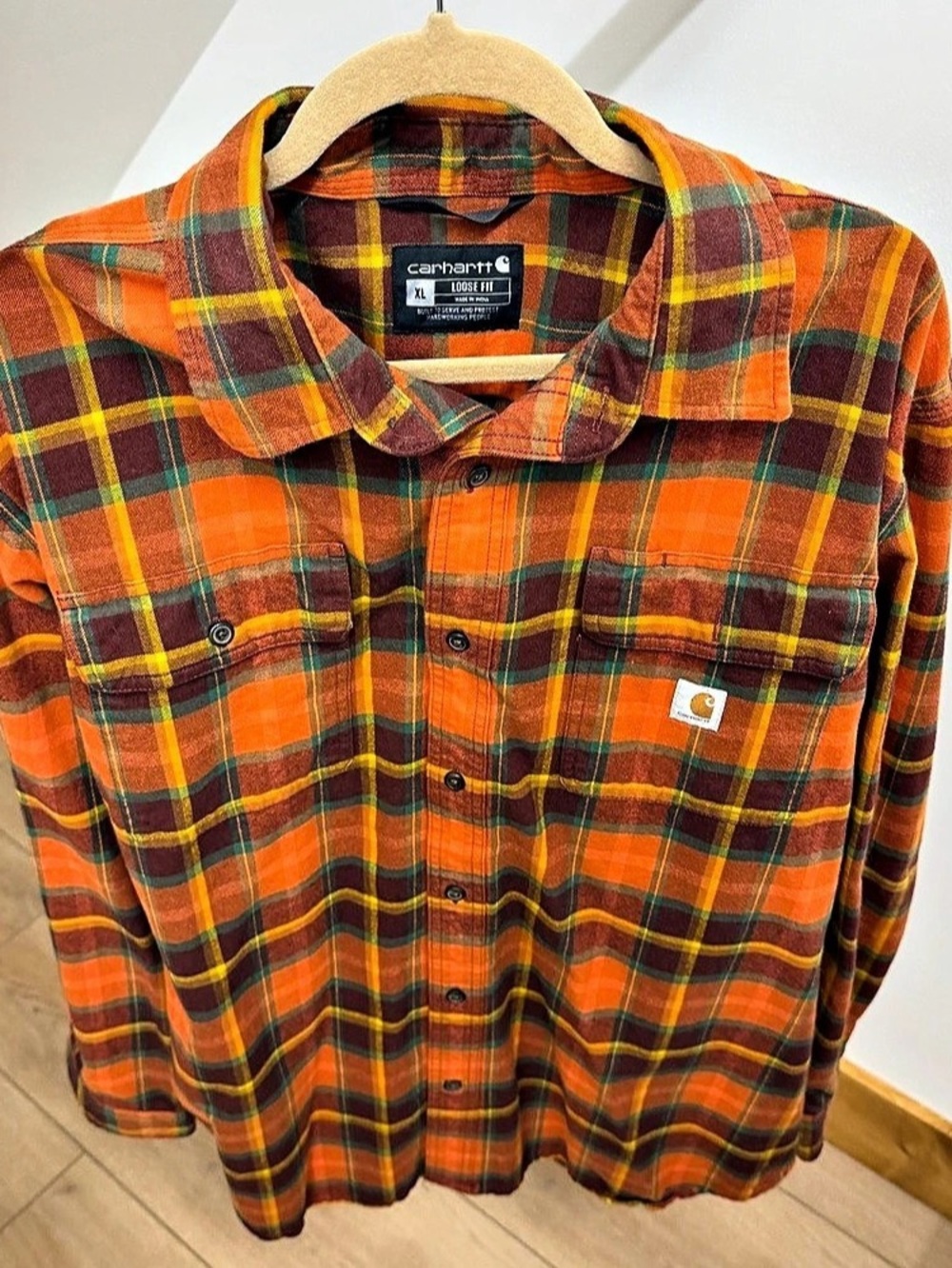 Carhartt Plaid Cotton Shirt in Orange & Brown Like New - XL